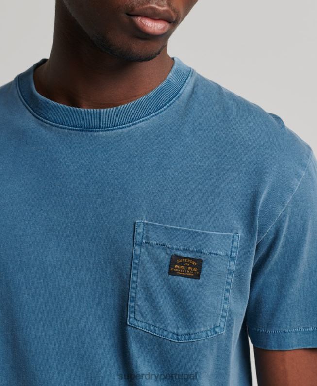 camiseta de bolso de algodão orgânico vintage workwear homens azul roupas Superdry 2208H4956