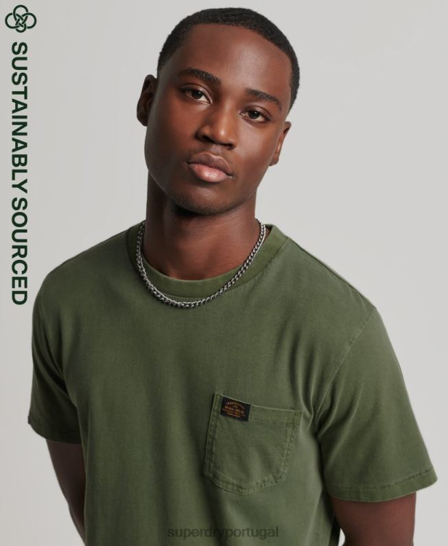 camiseta de bolso de roupa de trabalho de algodão orgânico homens verde roupas Superdry 2208H4929