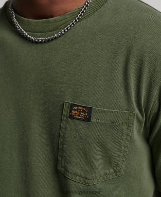camiseta de bolso de roupa de trabalho de algodão orgânico homens verde roupas Superdry 2208H4929