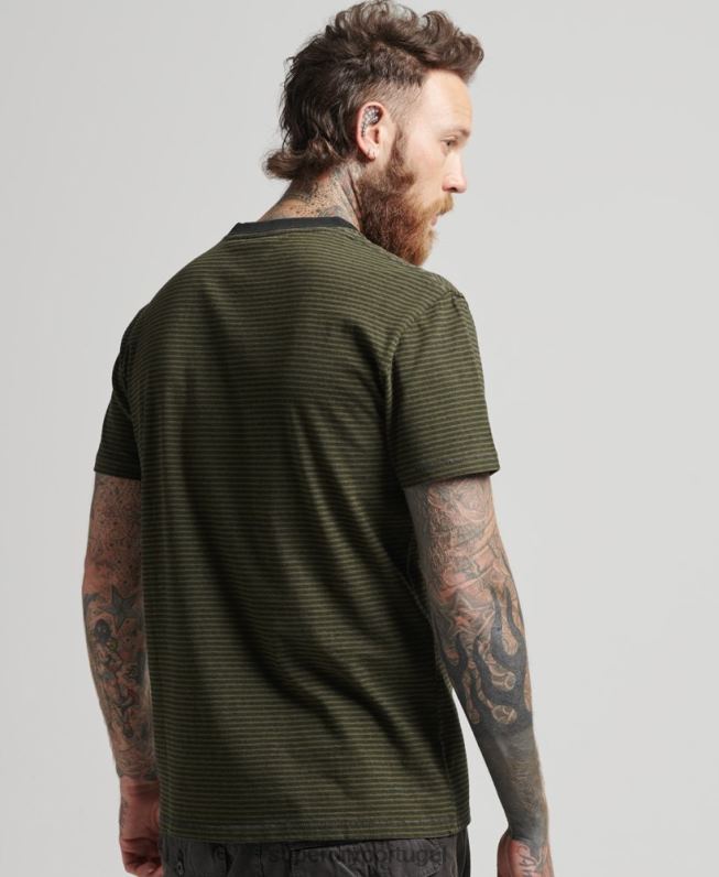 camiseta de bolso listrada de algodão orgânico homens verde roupas Superdry 2208H4882