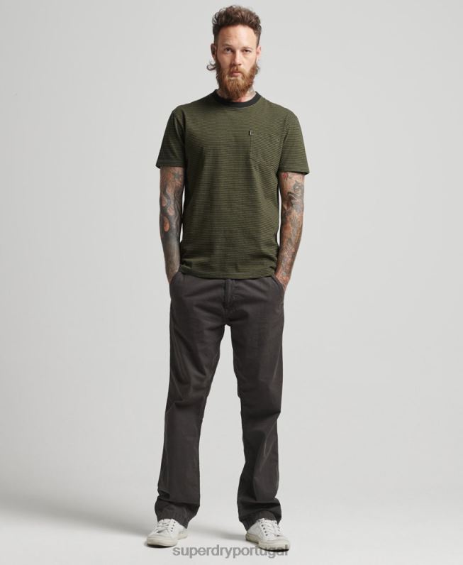 camiseta de bolso listrada de algodão orgânico homens verde roupas Superdry 2208H4882