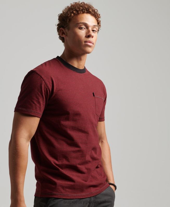 camiseta de bolso listrada de algodão orgânico homens vermelho roupas Superdry 2208H4944