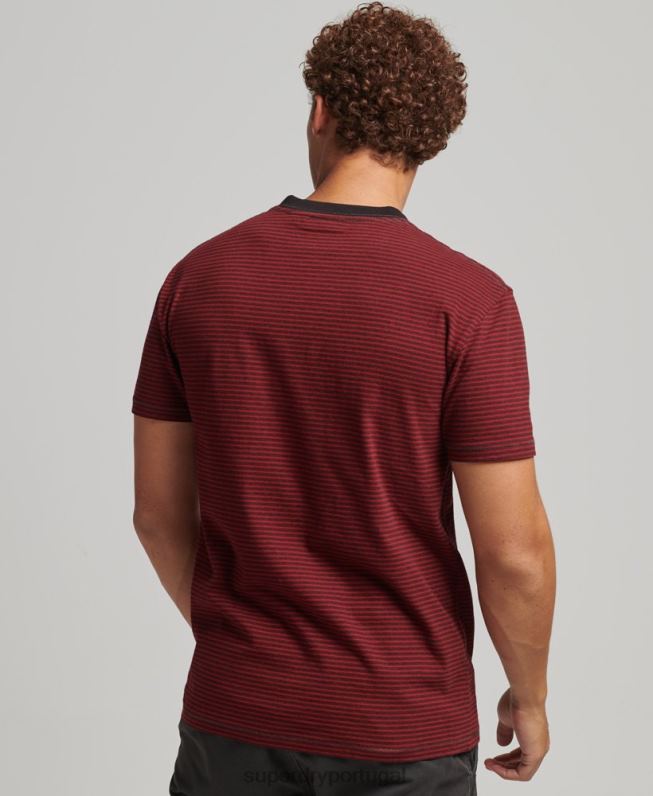camiseta de bolso listrada de algodão orgânico homens vermelho roupas Superdry 2208H4944