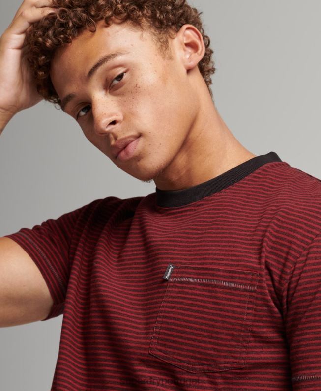 camiseta de bolso listrada de algodão orgânico homens vermelho roupas Superdry 2208H4944
