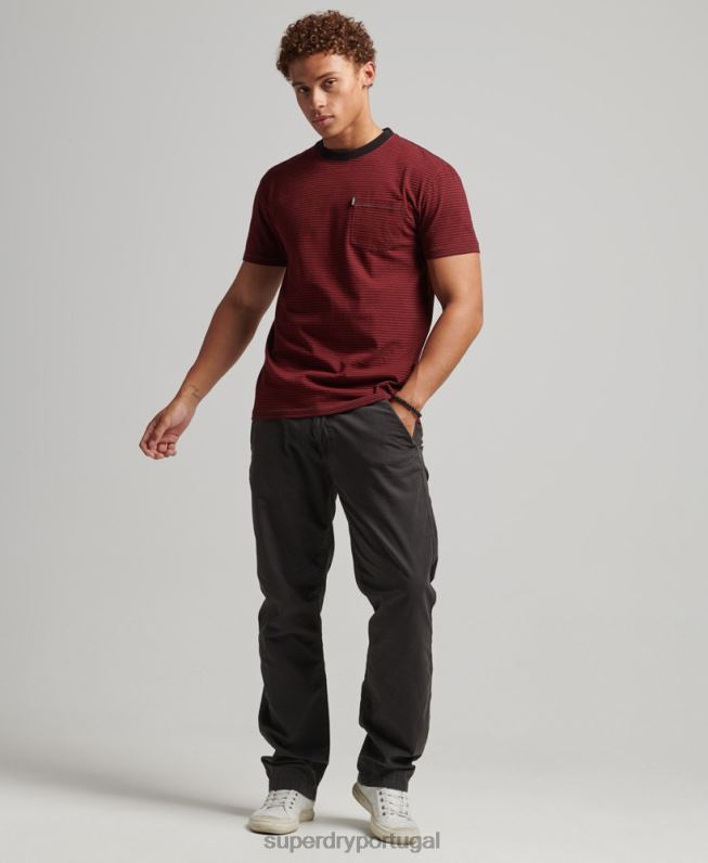 camiseta de bolso listrada de algodão orgânico homens vermelho roupas Superdry 2208H4944