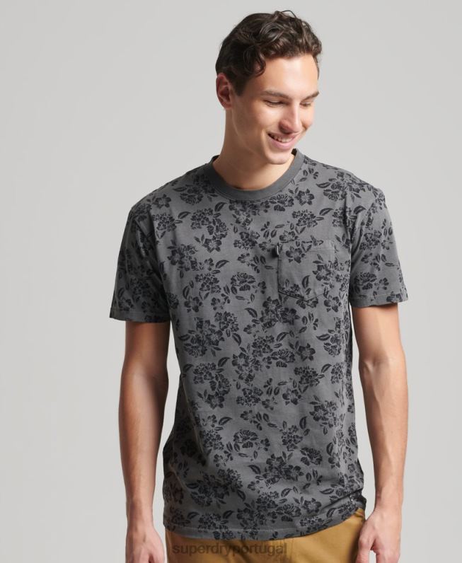 camiseta de bolso vintage homens preto roupas Superdry 2208H4848