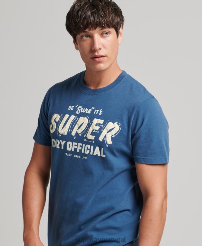camiseta de escritor de sinal vintage homens azul roupas Superdry 2208H4850