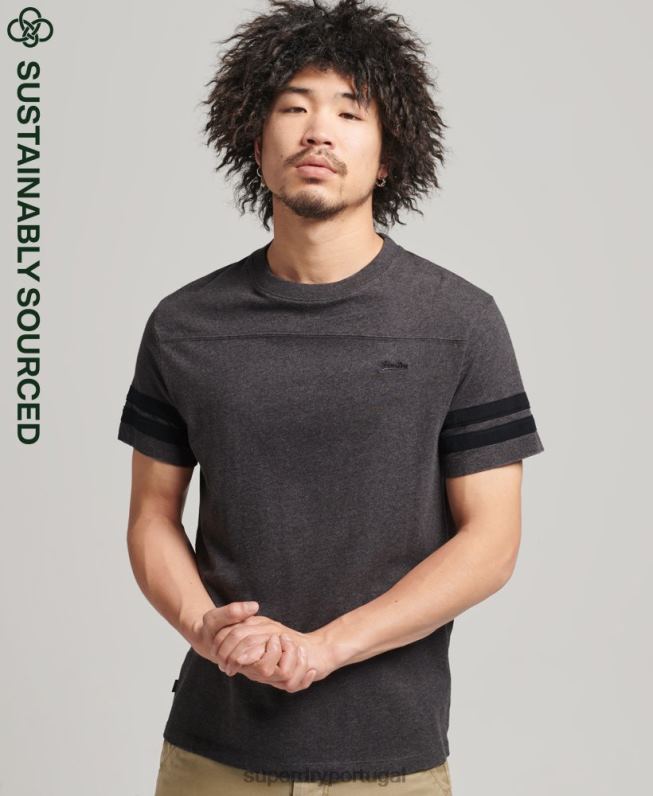 camiseta de quarterback com logotipo essencial de algodão orgânico homens cinza escuro roupas Superdry 2208H4887