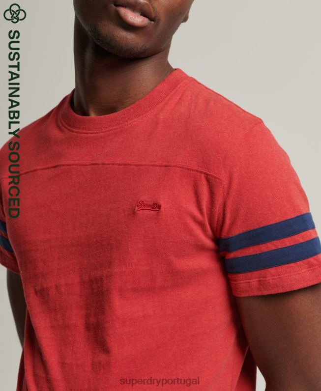 camiseta de quarterback com logotipo essencial de algodão orgânico homens vermelho roupas Superdry 2208H4844