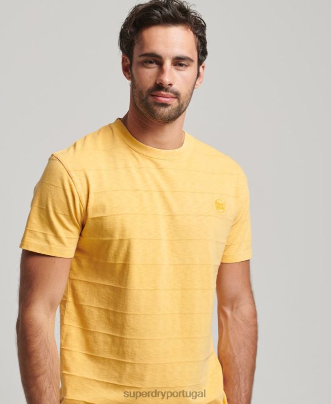camiseta de textura vintage de algodão orgânico homens amarelo roupas Superdry 2208H34