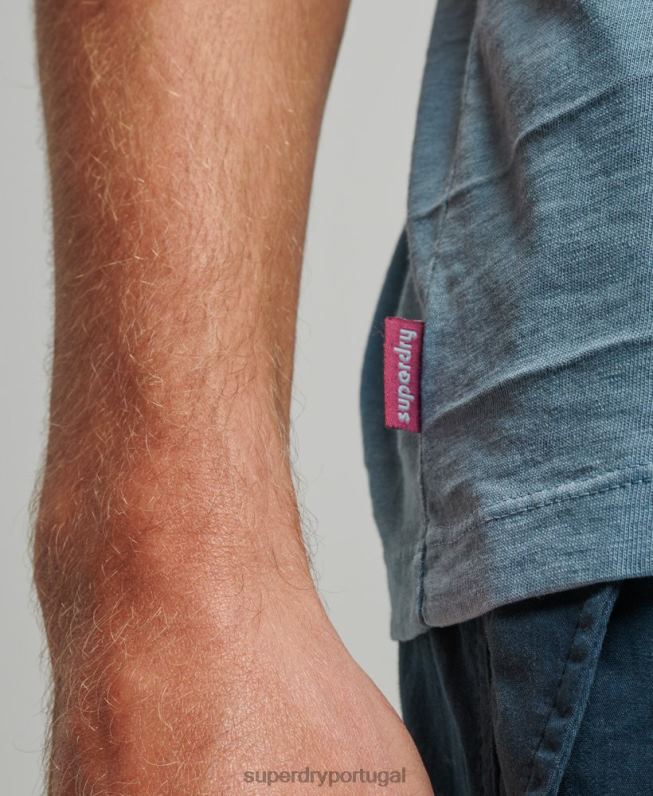 camiseta de textura vintage de algodão orgânico homens azul roupas Superdry 2208H48