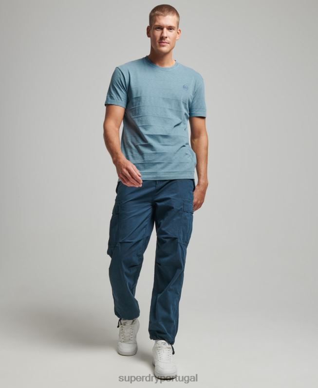 camiseta de textura vintage de algodão orgânico homens azul roupas Superdry 2208H48