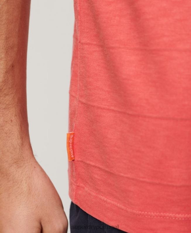 camiseta de textura vintage de algodão orgânico homens rosa roupas Superdry 2208H31
