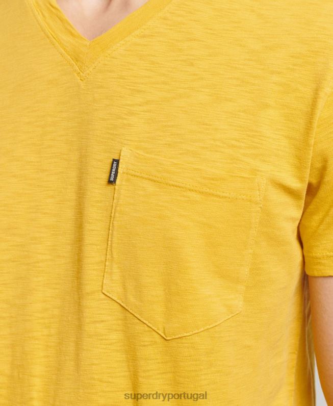 camiseta decote em bico de algodão orgânico com bolso homens amarelo roupas Superdry 2208H4801