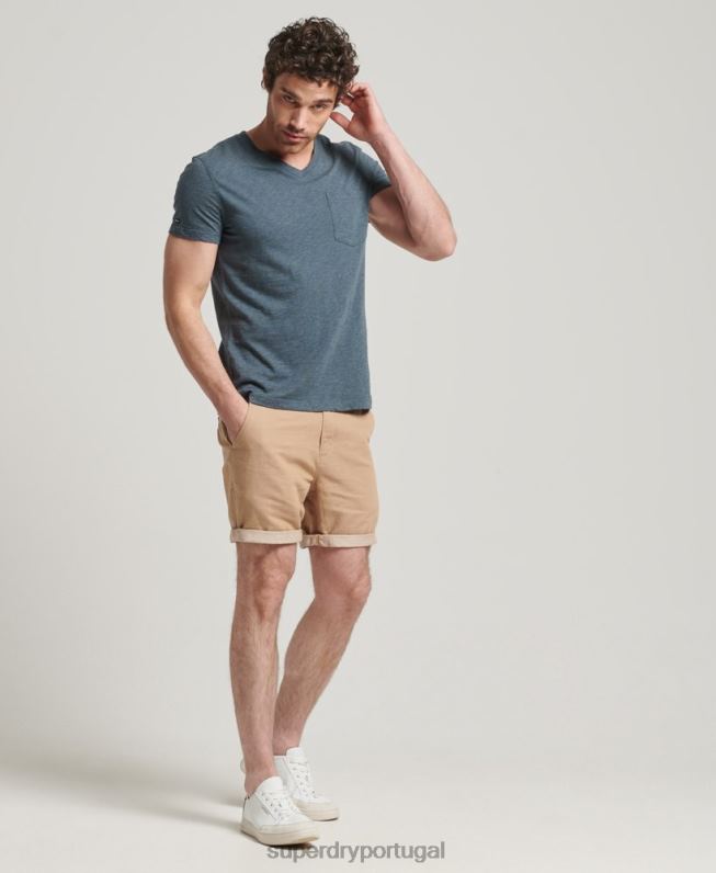 camiseta decote em bico de algodão orgânico com bolso homens azul roupas Superdry 2208H4819