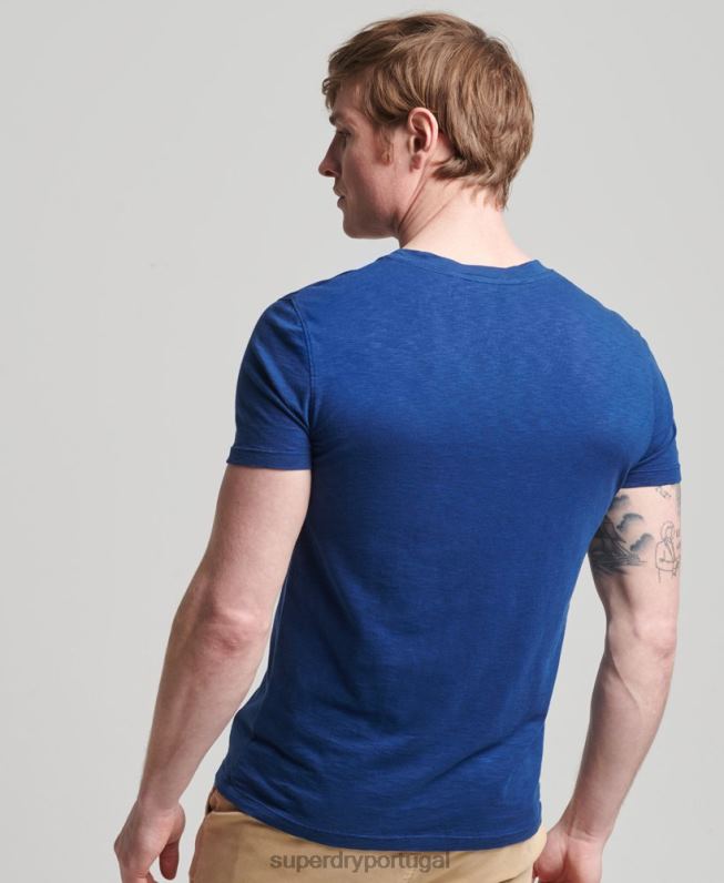 camiseta decote em bico de algodão orgânico com bolso homens azul roupas Superdry 2208H4877
