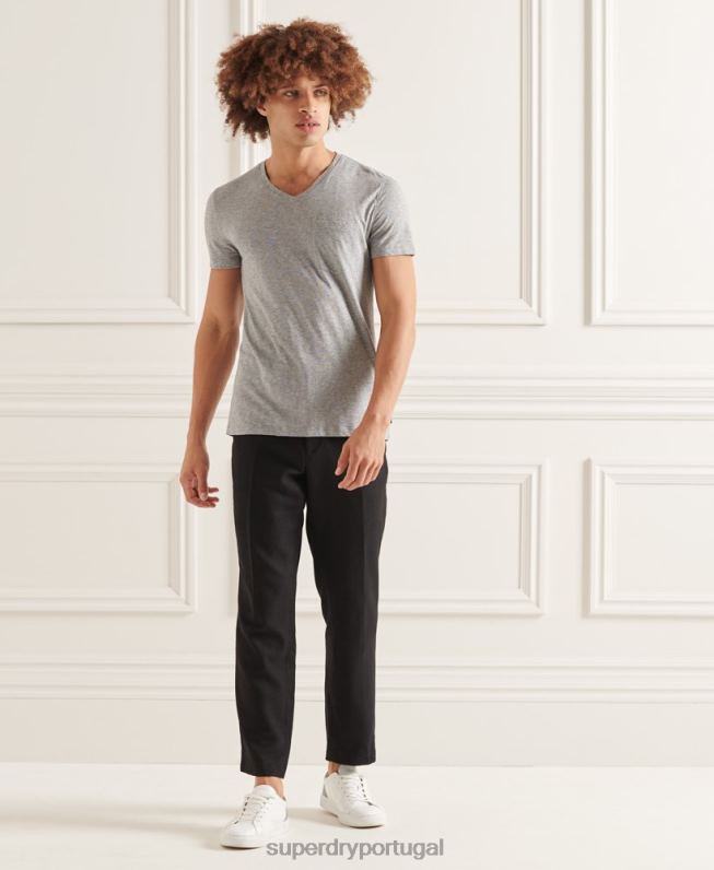 camiseta decote em bico de algodão orgânico com bolso homens cinza claro roupas Superdry 2208H4849