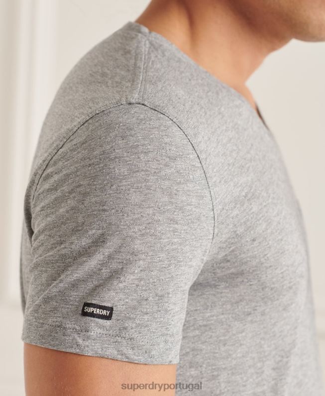 camiseta decote em bico de algodão orgânico com bolso homens cinza claro roupas Superdry 2208H4849