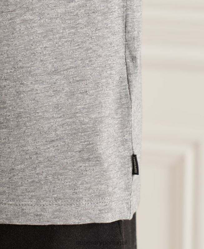 camiseta decote em bico de algodão orgânico com bolso homens cinza claro roupas Superdry 2208H4849