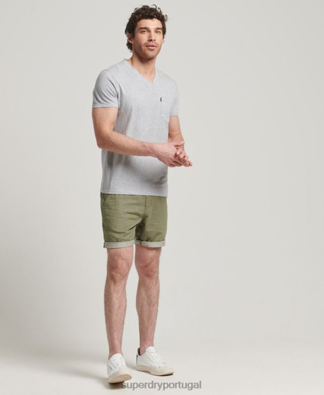 camiseta decote em bico de algodão orgânico com bolso homens cinza escuro roupas Superdry 2208H4917