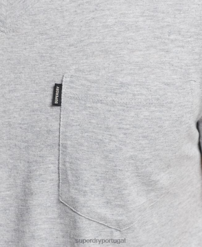 camiseta decote em bico de algodão orgânico com bolso homens cinza escuro roupas Superdry 2208H4917
