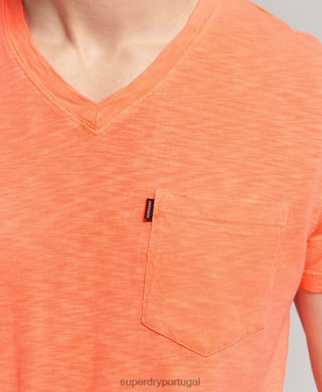 camiseta decote em bico de algodão orgânico com bolso homens coral roupas Superdry 2208H4863