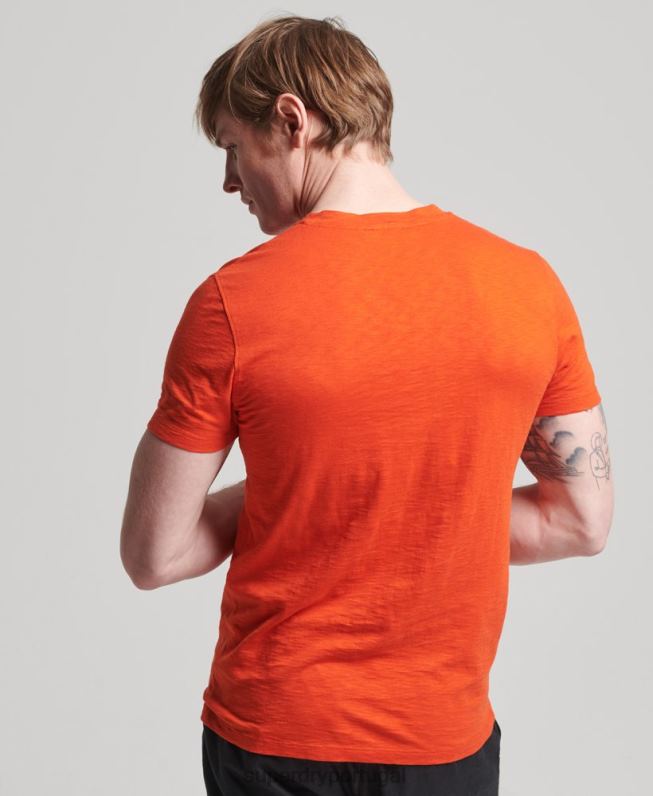 camiseta decote em bico de algodão orgânico com bolso homens laranja roupas Superdry 2208H4810