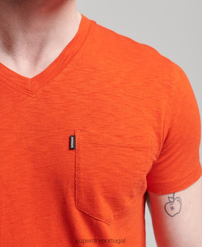 camiseta decote em bico de algodão orgânico com bolso homens laranja roupas Superdry 2208H4810