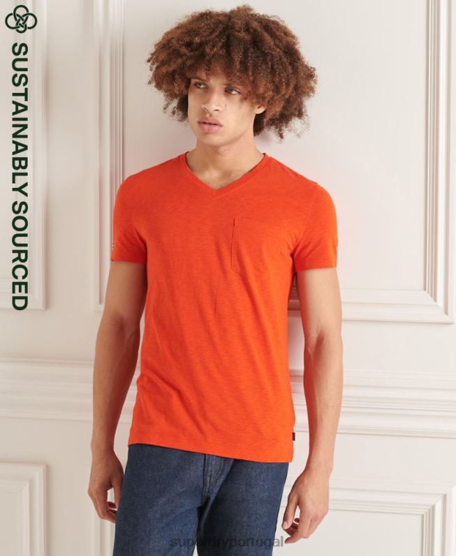 camiseta decote em bico de algodão orgânico com bolso homens laranja roupas Superdry 2208H4837