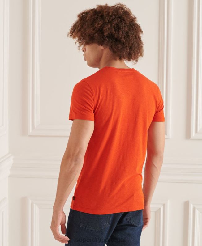 camiseta decote em bico de algodão orgânico com bolso homens laranja roupas Superdry 2208H4837