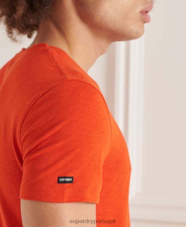 camiseta decote em bico de algodão orgânico com bolso homens laranja roupas Superdry 2208H4837