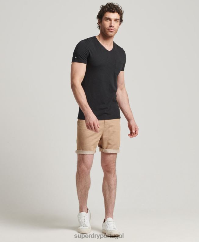 camiseta decote em bico de algodão orgânico com bolso homens preto roupas Superdry 2208H4862