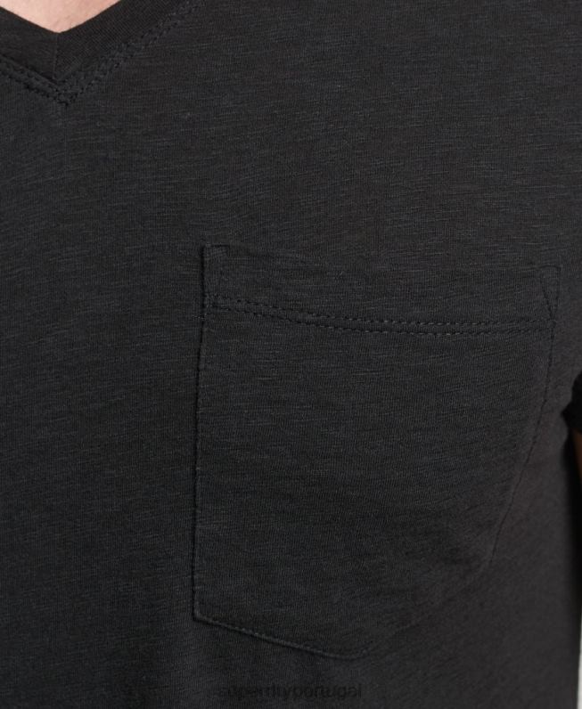 camiseta decote em bico de algodão orgânico com bolso homens preto roupas Superdry 2208H4862
