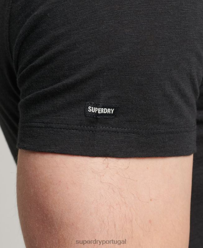 camiseta decote em bico de algodão orgânico com bolso homens preto roupas Superdry 2208H4862