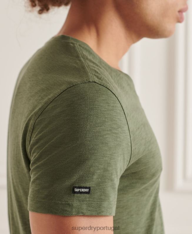 camiseta decote em bico de algodão orgânico com bolso homens verde roupas Superdry 2208H4846