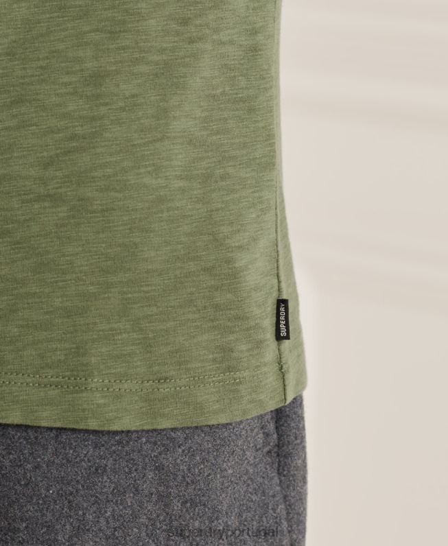 camiseta decote em bico de algodão orgânico com bolso homens verde roupas Superdry 2208H4846