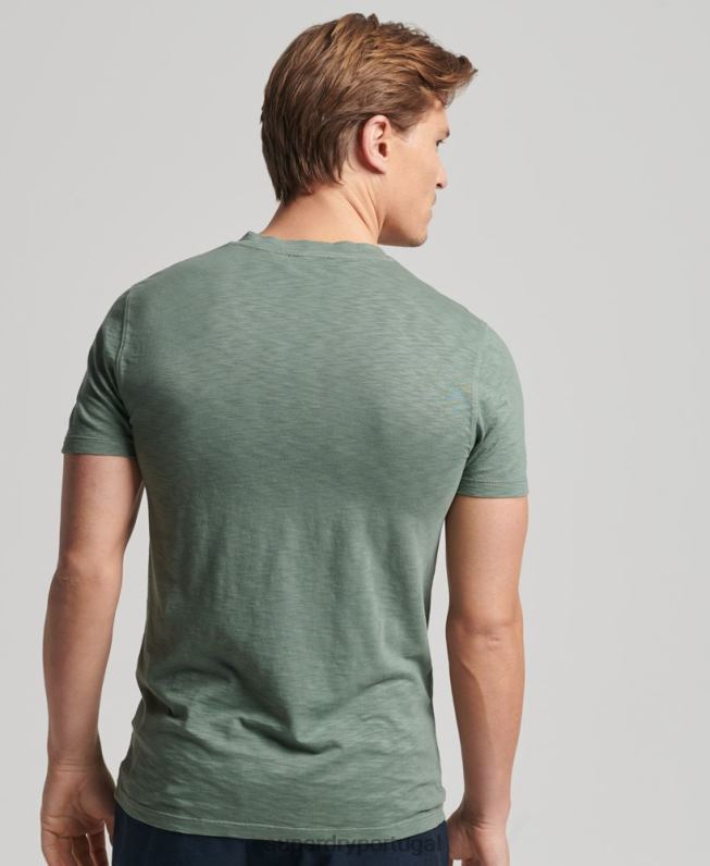 camiseta decote em bico de algodão orgânico com bolso homens verde roupas Superdry 2208H4857