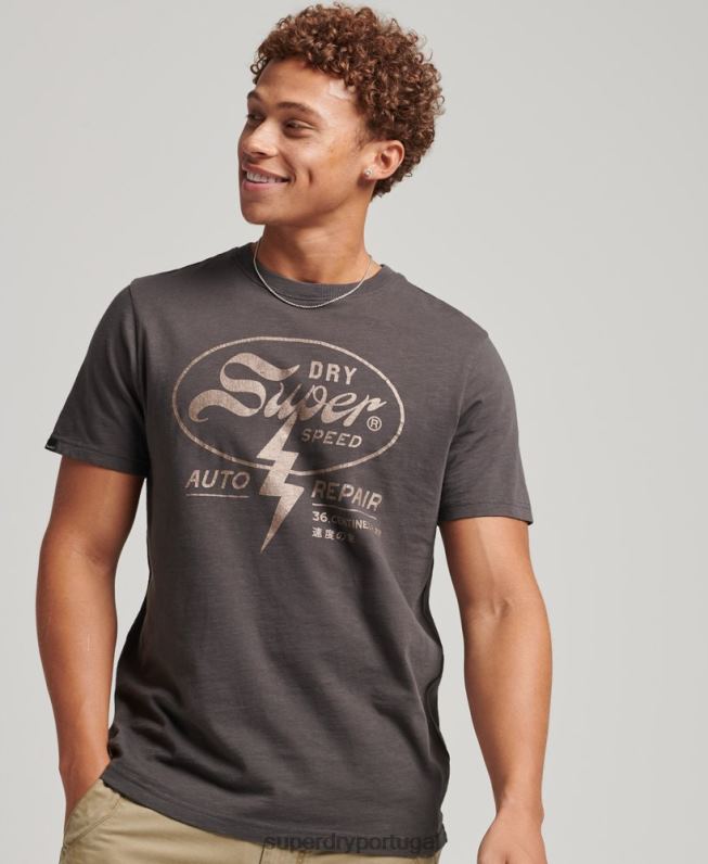 camiseta estampada blackout rock homens cinza escuro roupas Superdry 2208H4932