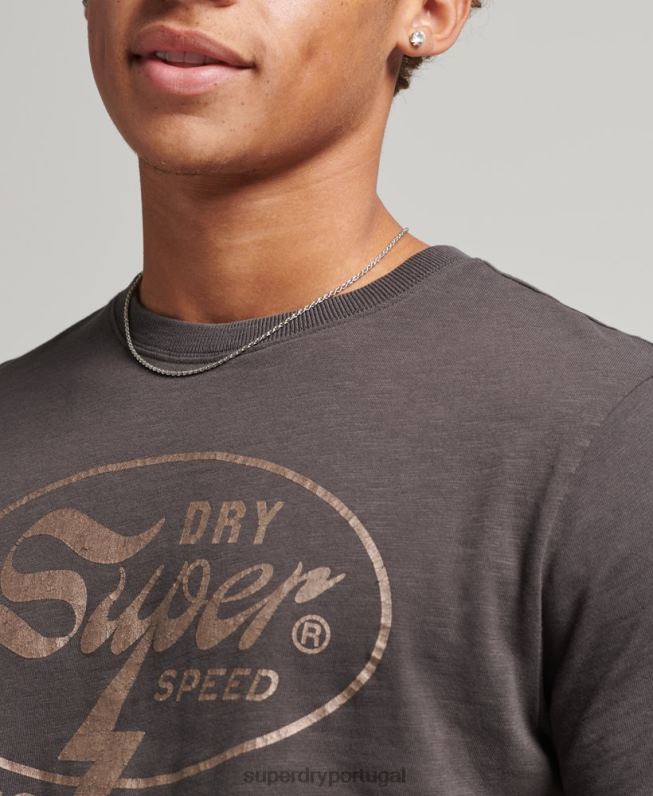 camiseta estampada blackout rock homens cinza escuro roupas Superdry 2208H4932