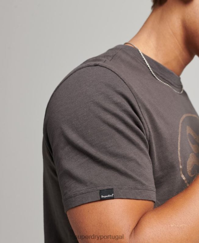camiseta estampada blackout rock homens cinza escuro roupas Superdry 2208H4932