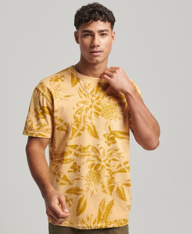 camiseta estampada overdyed homens amarelo roupas Superdry 2208H32