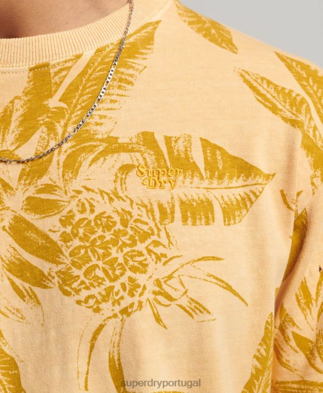 camiseta estampada overdyed homens amarelo roupas Superdry 2208H32