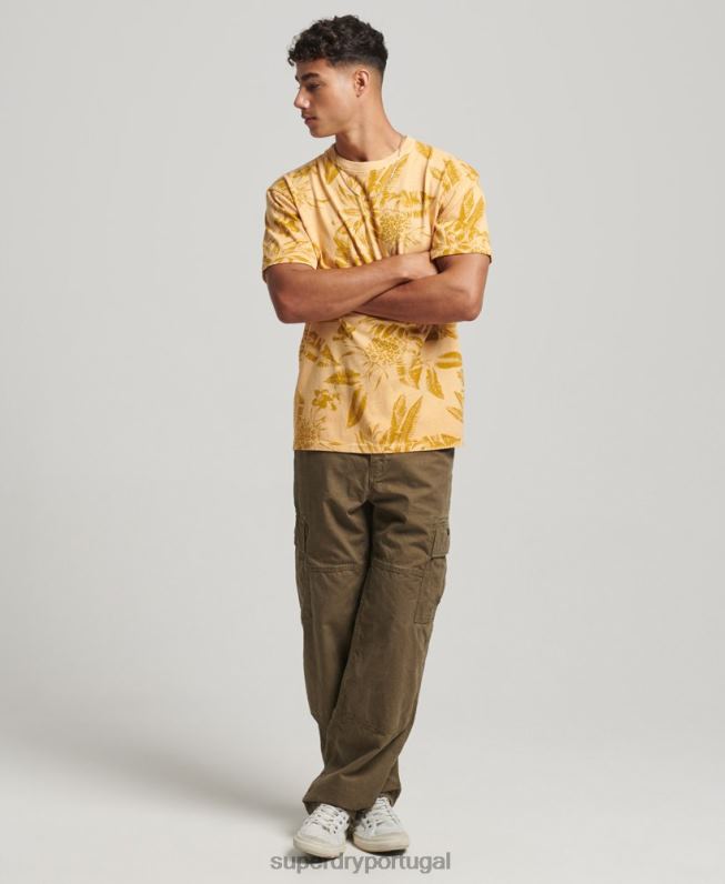 camiseta estampada overdyed homens amarelo roupas Superdry 2208H32