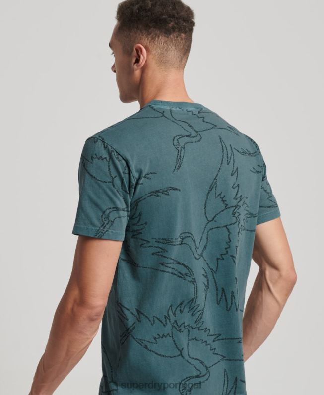 camiseta estampada overdyed homens azul roupas Superdry 2208H50