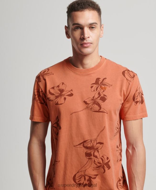 camiseta estampada overdyed homens laranja roupas Superdry 2208H122