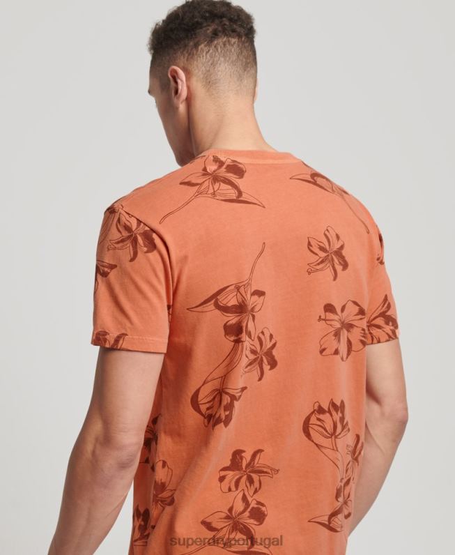 camiseta estampada overdyed homens laranja roupas Superdry 2208H122