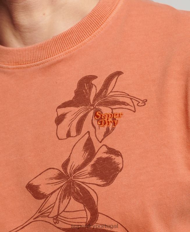 camiseta estampada overdyed homens laranja roupas Superdry 2208H122