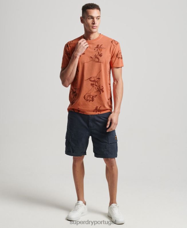 camiseta estampada overdyed homens laranja roupas Superdry 2208H122