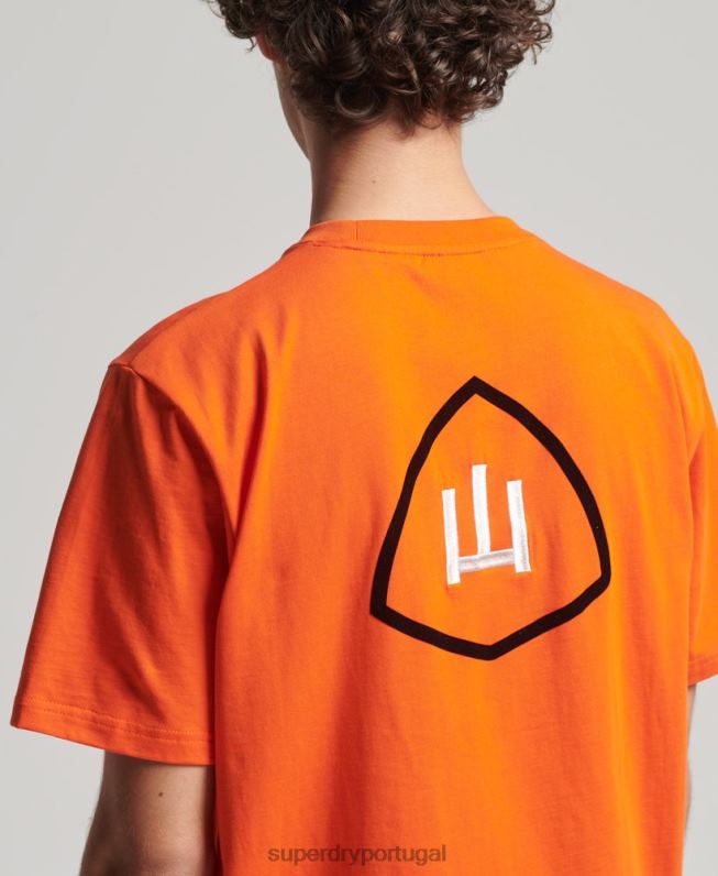 camiseta estampada yama shield homens laranja roupas Superdry 2208H4974