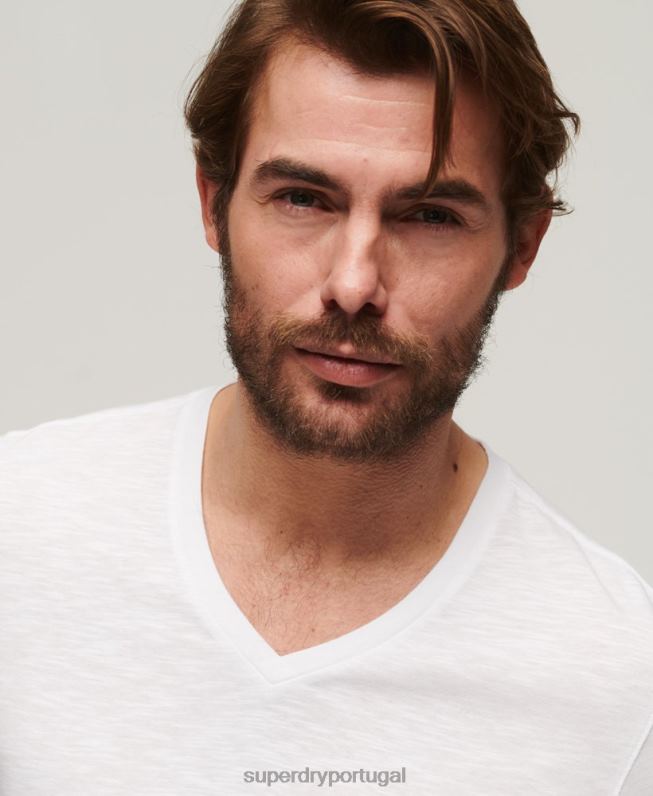 camiseta gola V homens branco roupas Superdry 2208H70